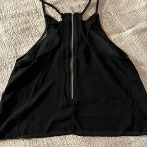 black zippered crop sheer shirt.